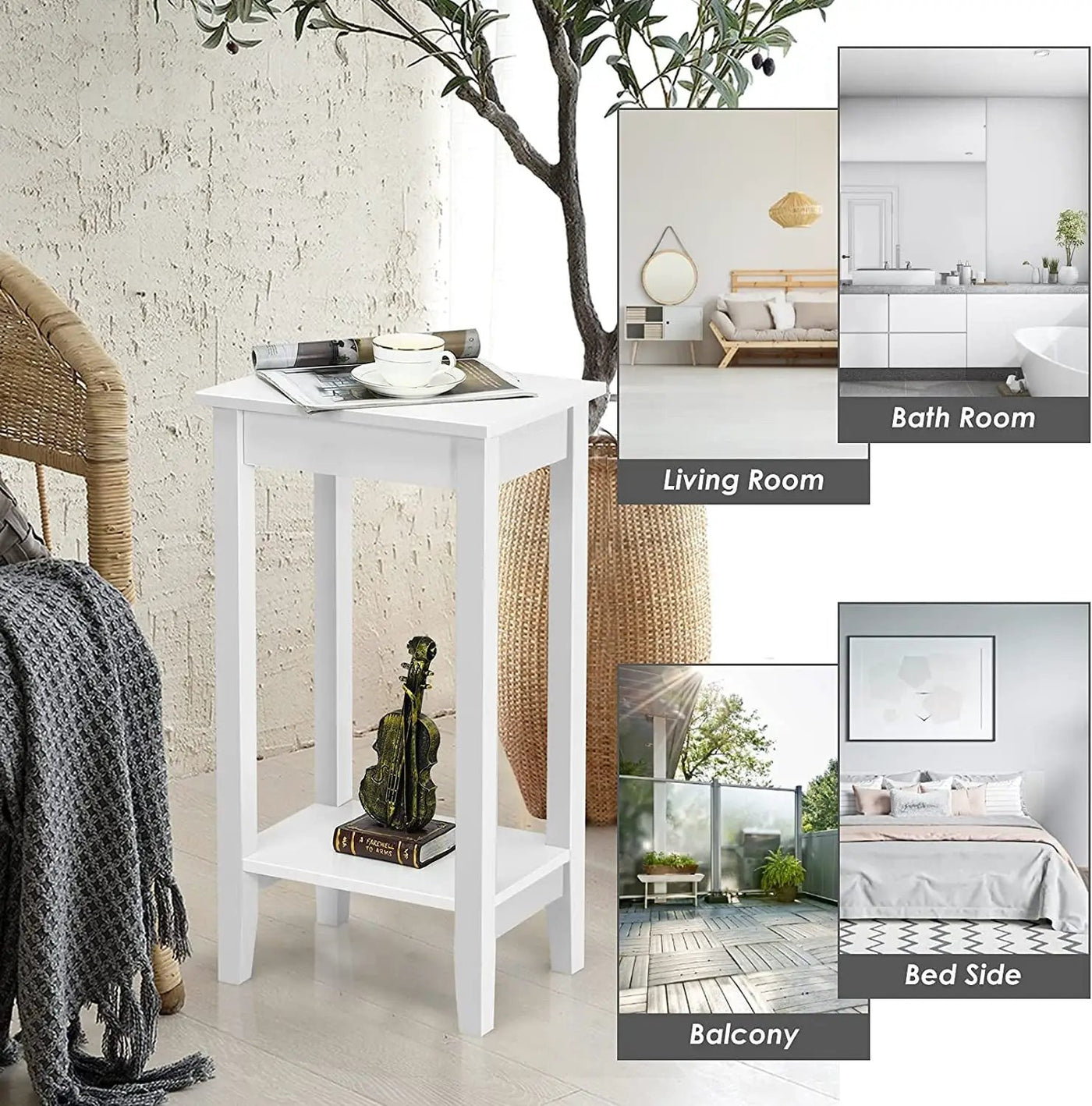 Set of 2 Versatile 2-Tier End Table with Storage Shelf by DirectDeals