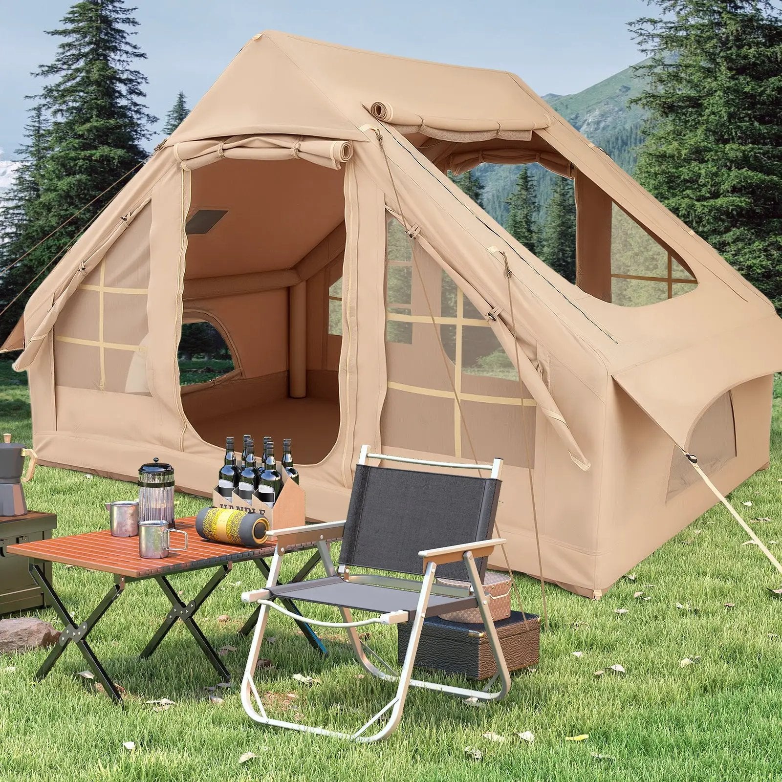 4-6 People Inflatable Camping Tent with 4 Mesh Screen Windows and 2 Doors by DirectDeals
