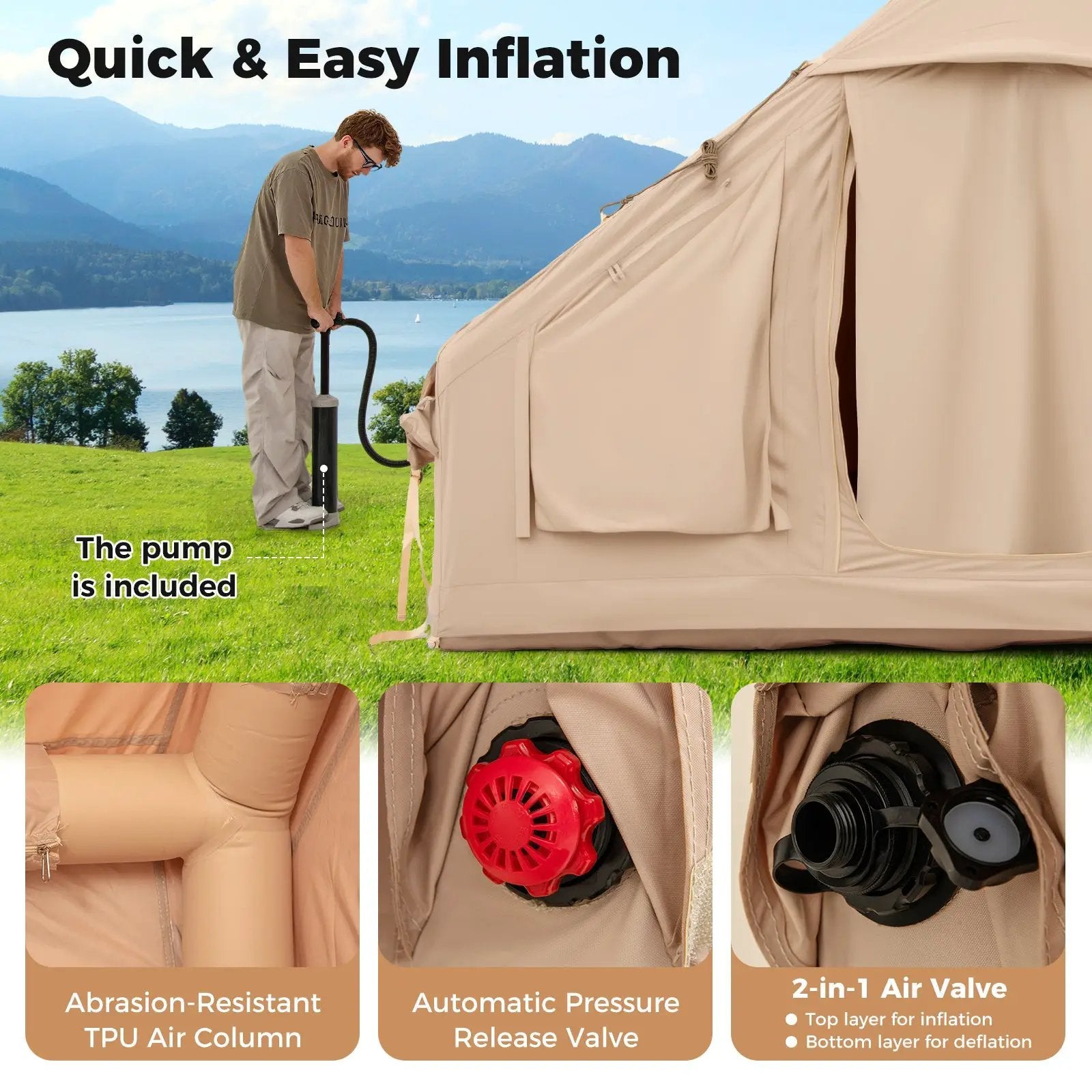 4-6 People Inflatable Camping Tent with 4 Mesh Screen Windows and 2 Doors by DirectDeals