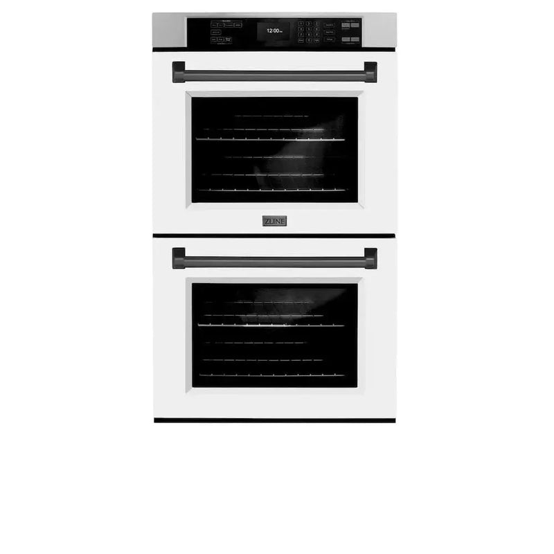 ZLINE 30"Professional True Convection Double Wall Oven, Air Fry, Self Clean, White Matte, Matte Black WADZ-WM-30-MB by Farmhouse Kitchen and Bath