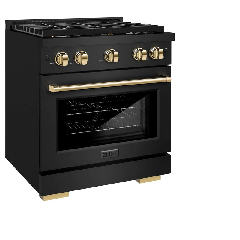 ZLINE 30"Paramount Dual Fuel Range Black Stainless Steel, Gold SDRBZ-30-G by Farmhouse Kitchen and Bath