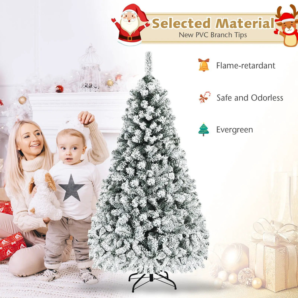 Pre-Lit Premium Snow Flocked Hinged Artificial Christmas Tree by DirectDeals