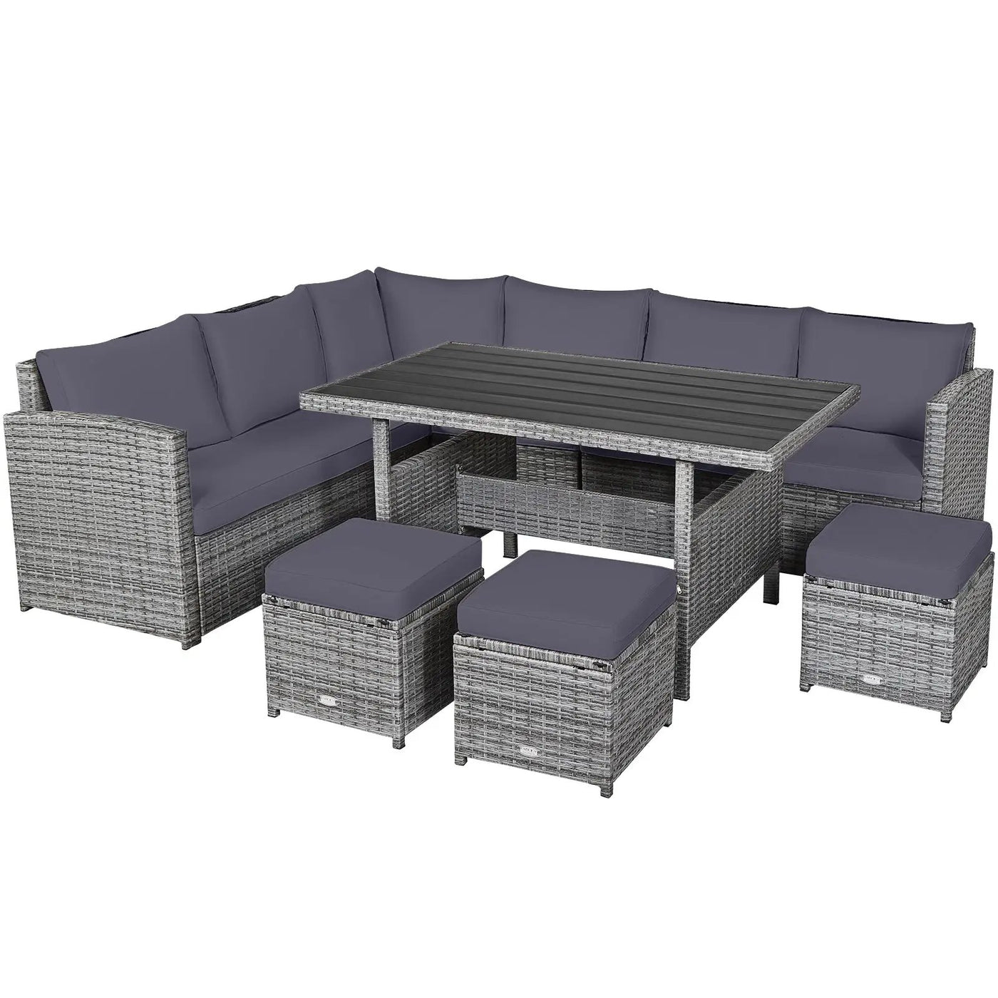 7 Pieces Patio Rattan Dining Furniture Sectional Sofa Set with Wicker Ottoman by DirectDeals