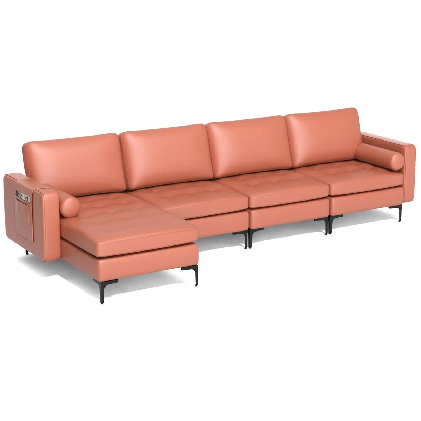 Modular L-shaped 4-Seat Sectional Sofa with Reversible Chaise and 2 USB Socket by DirectDeals