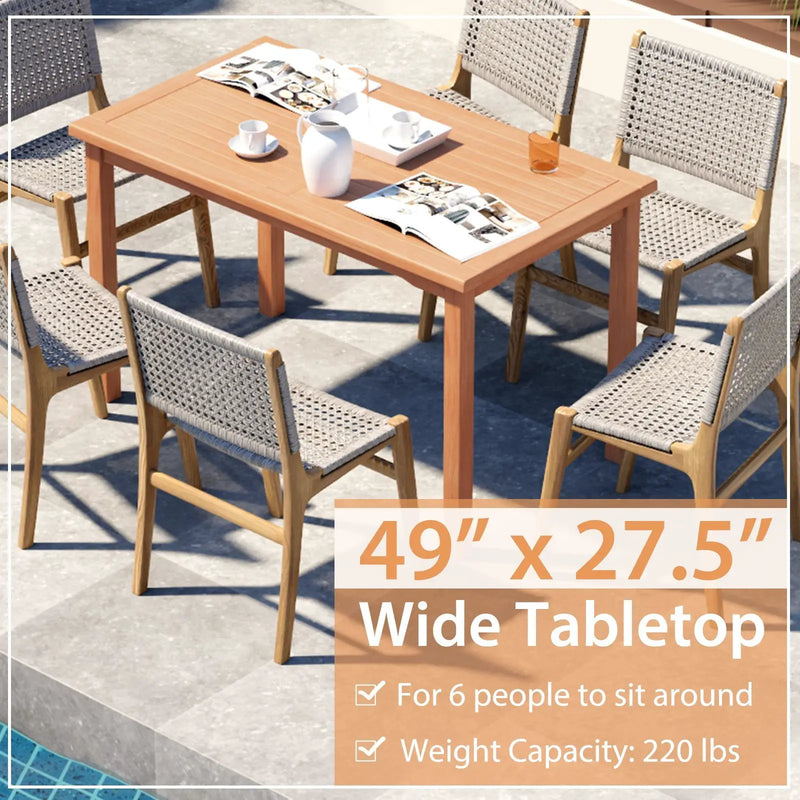49 Inch Rectangle Patio Indonesia Teak Wood Dining Table with Slatted Tabletop Up to 6 by DirectDeals