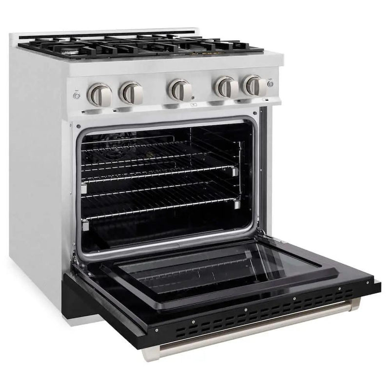 ZLINE 30" Select Gas Range Convection Gas Oven DuraSnow® Stainless Steel Black Matte Door HGRS-BLM-30 by Farmhouse Kitchen and Bath