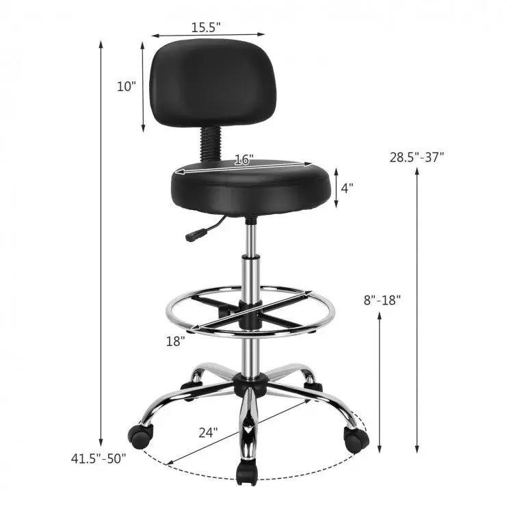 Swivel Drafting Chair with Retractable Mid Back and Adjustable Foot Ring-Black by DirectDeals