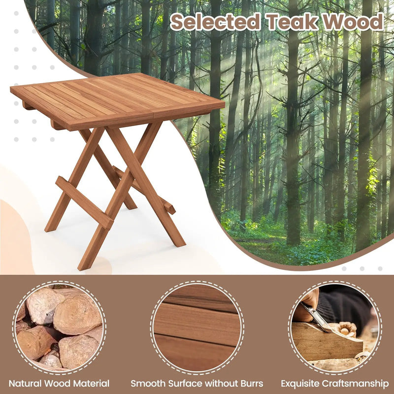Square Patio Folding Table Indonesia Teak Wood with Slatted Tabletop Portable for Picnic by DirectDeals