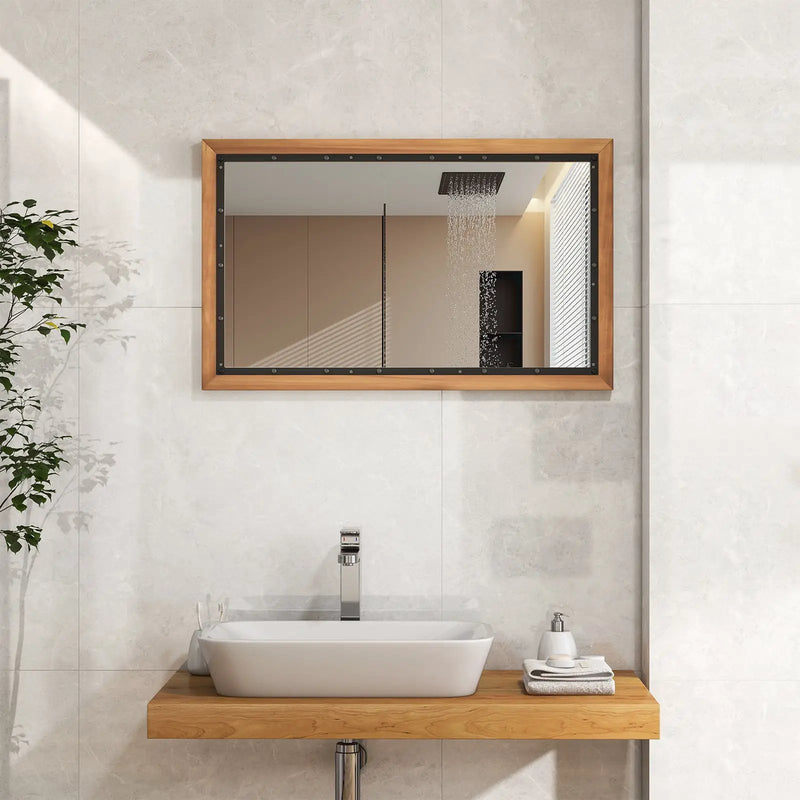 22 x 36 Inch Rectangular Frame Decor Wall Mounted Mirror with Back Board-Natural by DirectDeals