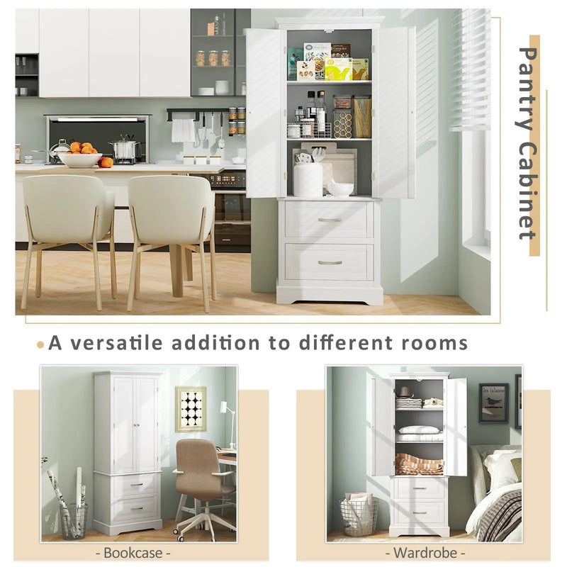 62 Inch Freestanding Bathroom Cabinet with Adjustable Shelves and 2 Drawers-White by DirectDeals