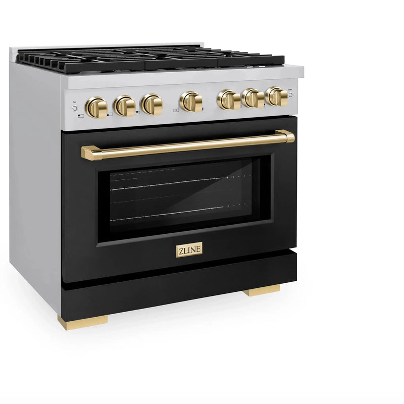 ZLINE 36"Paramount Dual Fuel Range Black Matte Gold SDRZ-BLM-36-G by Farmhouse Kitchen and Bath