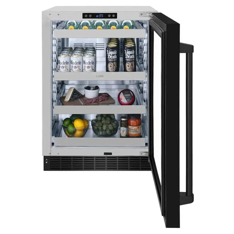 ZLINE 24" Touchstone 151 Can Beverage Fridge Black Stainless Steel Glass Door RBSO-BS-24 by Farmhouse Kitchen and Bath