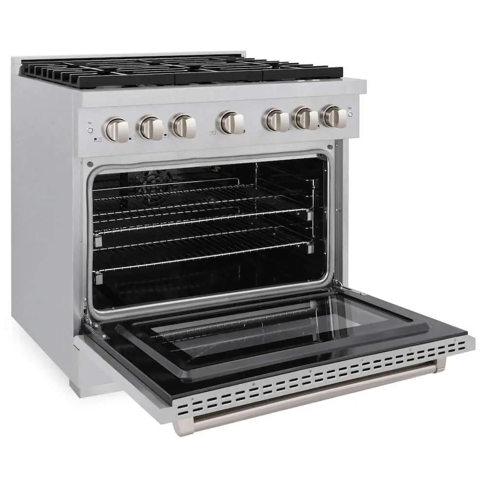 ZLINE 36"Gas Range, Convection Gas Oven , DuraSnow® Brass Burners, SGRS-BR-36 by Farmhouse Kitchen and Bath