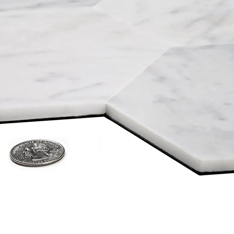 Carrara White 9x10 Honed Hexagon Marble Peel & Stick Tile (10 pack, 6.41 sq ft/case) by Apollo Tile