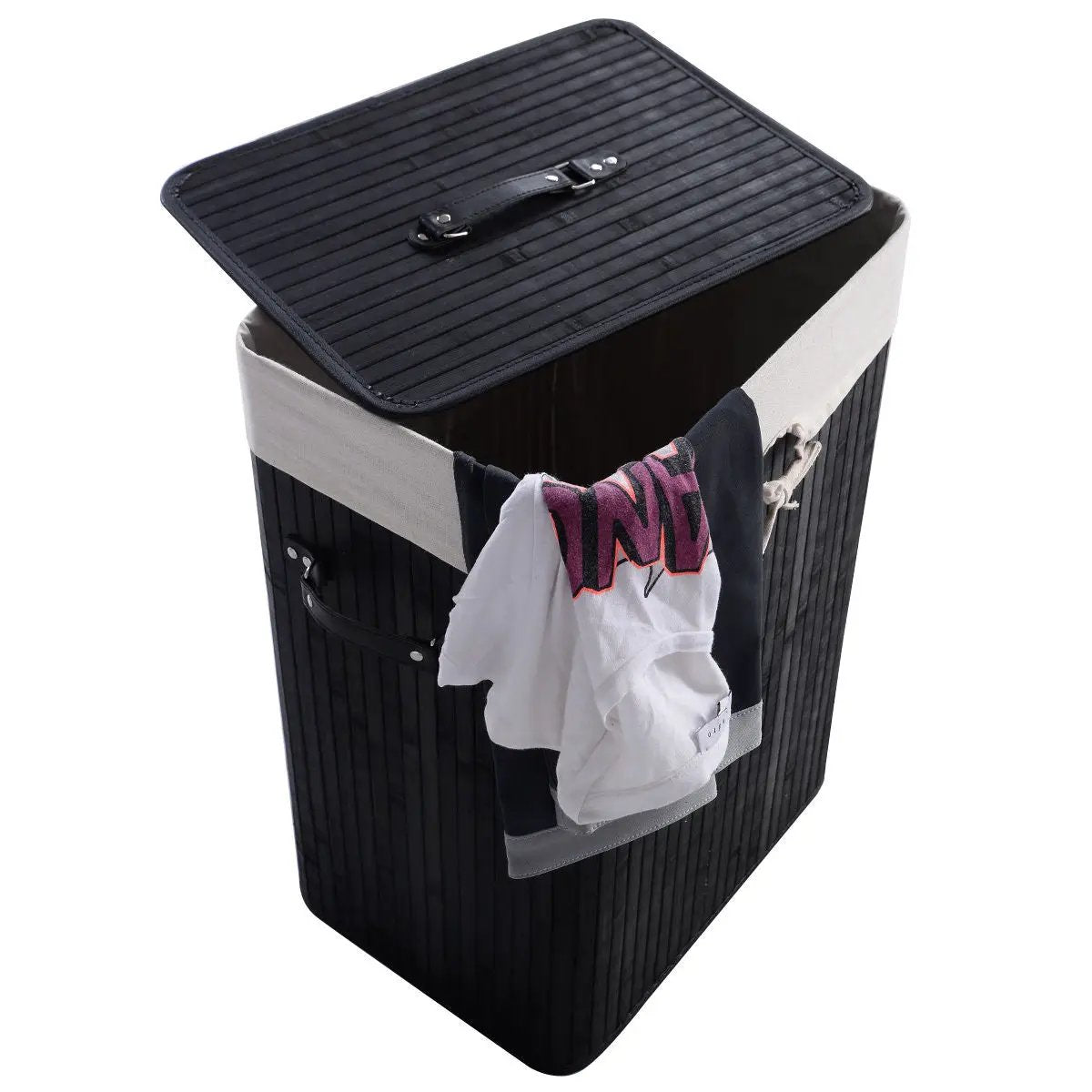 19 Gal Rectangle Laundry Basket Bamboo Clothes Hamper with Handles and Lid by DirectDeals