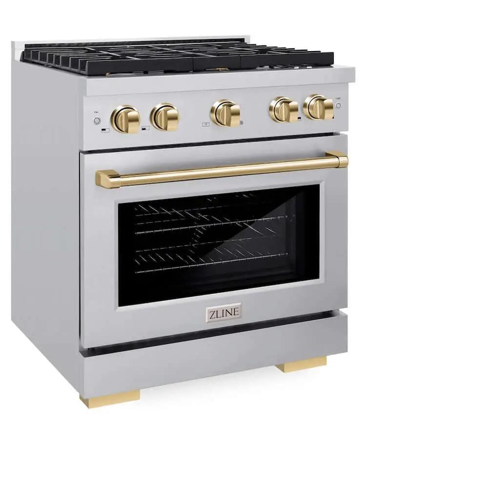 ZLINE 30 " Gas Range, Convection Oven Stainless Steel, Gold , SGRZ-30-G by Farmhouse Kitchen and Bath