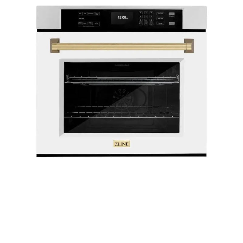 ZLINE 30" Autograph Edition Professional True Convection Single Wall Oven, Air Fry, Self Clean, White Matte, Champagne Bronze WASZ-WM-30-CB by Farmhouse Kitchen and Bath