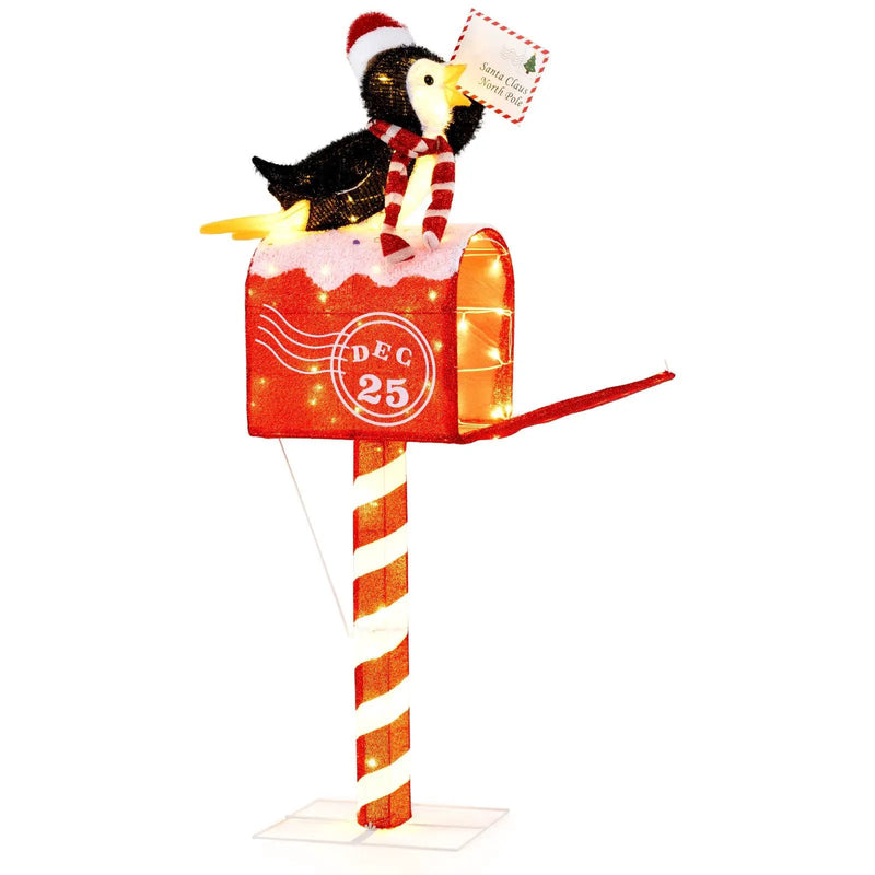 4.8 FT Christmas Lighted Penguin on Mailbox Pre-lit Xmas Decoration with 100 LED Warm White Lights by DirectDeals