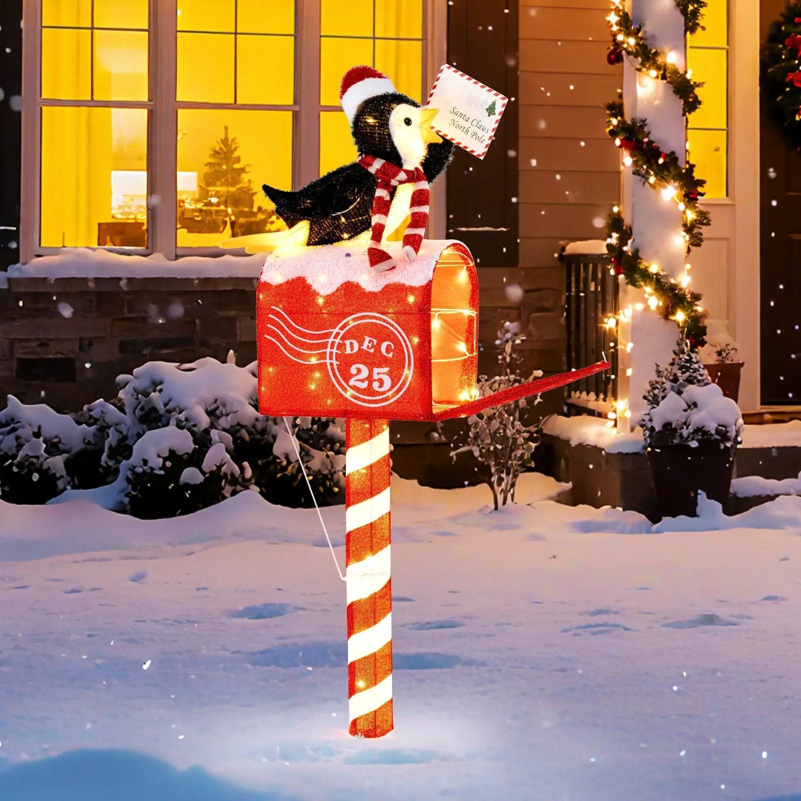 4.8 FT Christmas Lighted Penguin on Mailbox Pre-lit Xmas Decoration with 100 LED Warm White Lights by DirectDeals