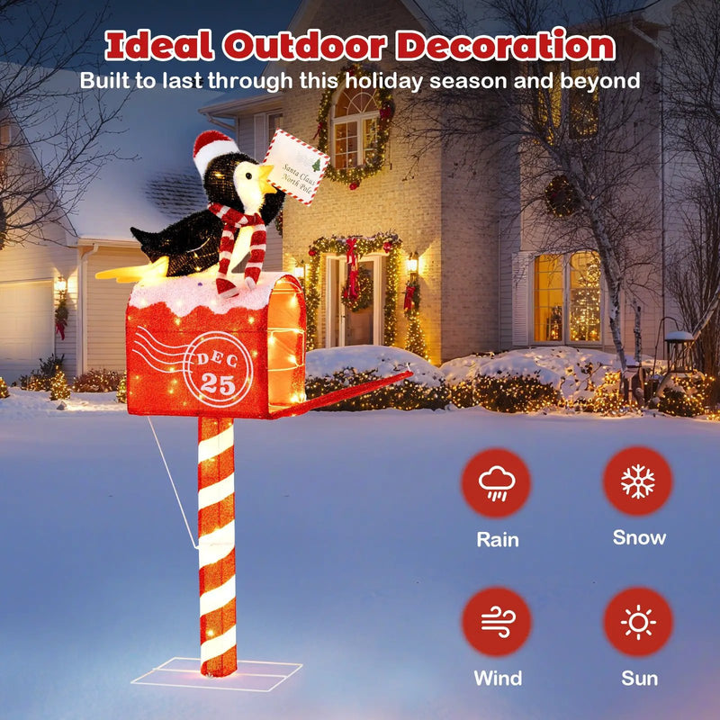 4.8 FT Christmas Lighted Penguin on Mailbox Pre-lit Xmas Decoration with 100 LED Warm White Lights by DirectDeals