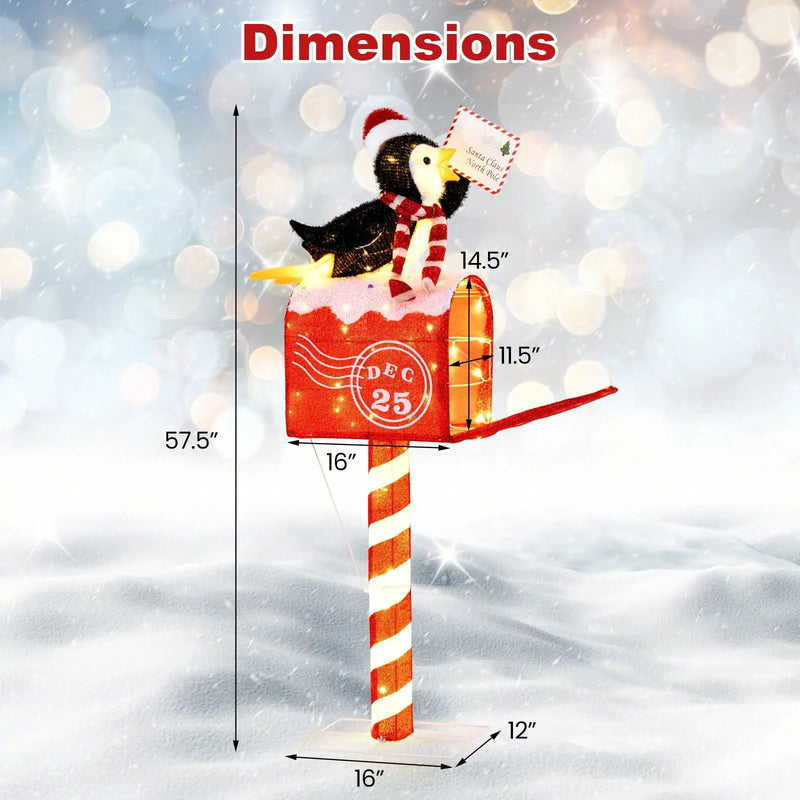 4.8 FT Christmas Lighted Penguin on Mailbox Pre-lit Xmas Decoration with 100 LED Warm White Lights by DirectDeals