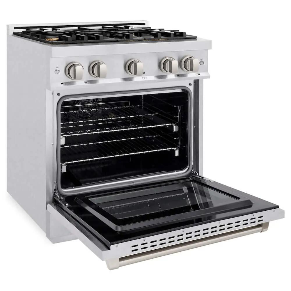 ZLINE 30" Select Dual Fuel Range Gas Cooktop Electric Convection Oven DuraSnow® Stainless Steel Brass Burners HDRS-BR-30 by Farmhouse Kitchen and Bath