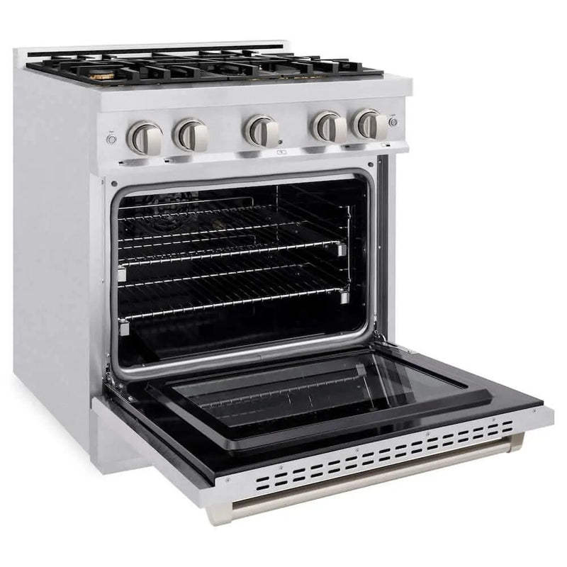 ZLINE 30" Select Dual Fuel Range Gas Cooktop Electric Convection Oven DuraSnow® Stainless Steel Brass Burners HDRS-BR-30 by Farmhouse Kitchen and Bath