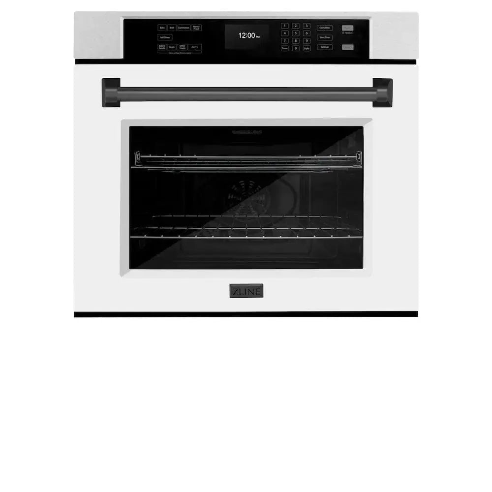 ZLINE 30"Professional True Convection Single Wall Oven, Air Fry, Self Clean, DuraSnow® White Matte, Matte Black WASSZ-WM-30-MB by Farmhouse Kitchen and Bath