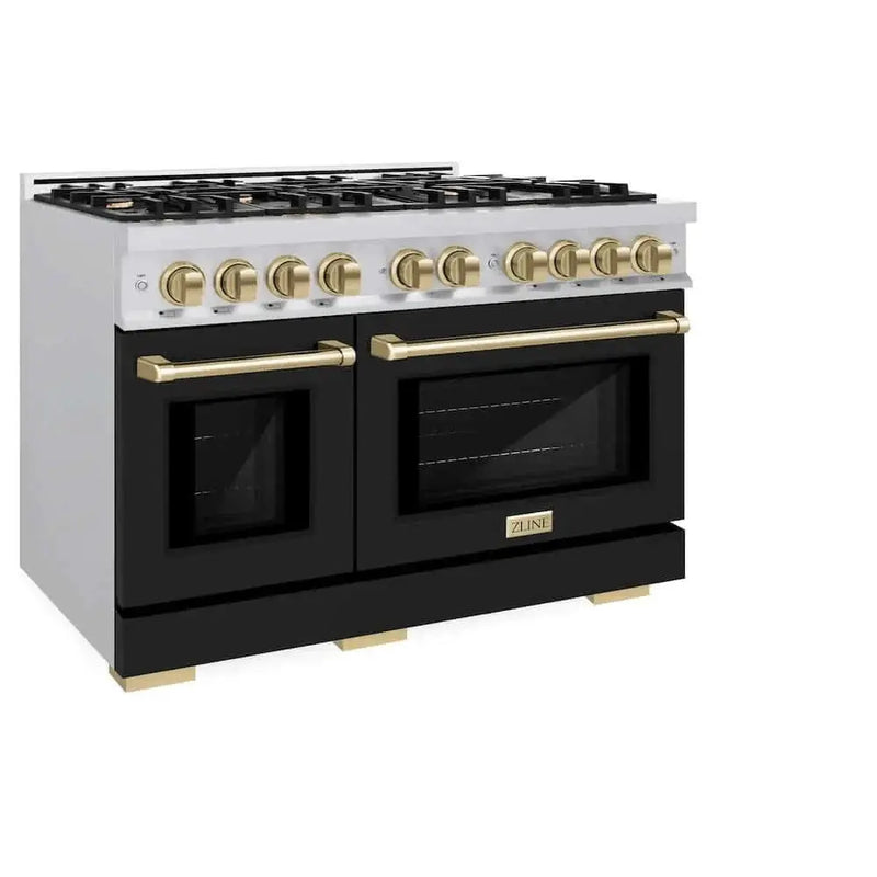 ZLINE 48" Select Dual Fuel Range Gas Cooktop Electric Convection Oven Stainless Steel Black Matte Doors Champagne Bronze HDRZ-BLM-48-CB by Farmhouse Kitchen and Bath