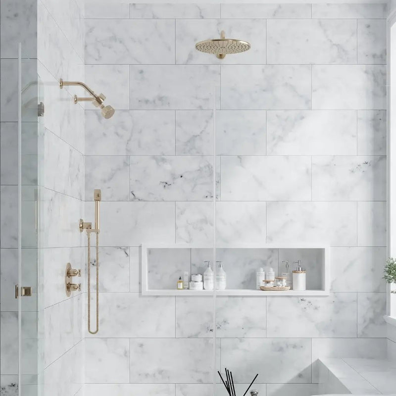 White 12x24 Polished Field Bianco Carrara Marble Tile (5 pack, 10 sq ft/case) by Apollo Tile