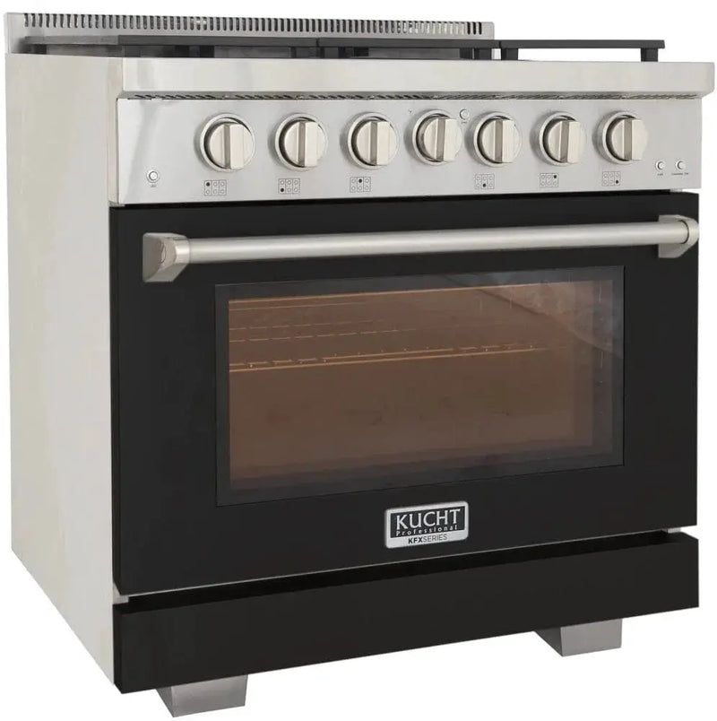 Kucht 36" Freestanding Professional Gas Range KFX3600X-BK by Farmhouse Kitchen and Bath