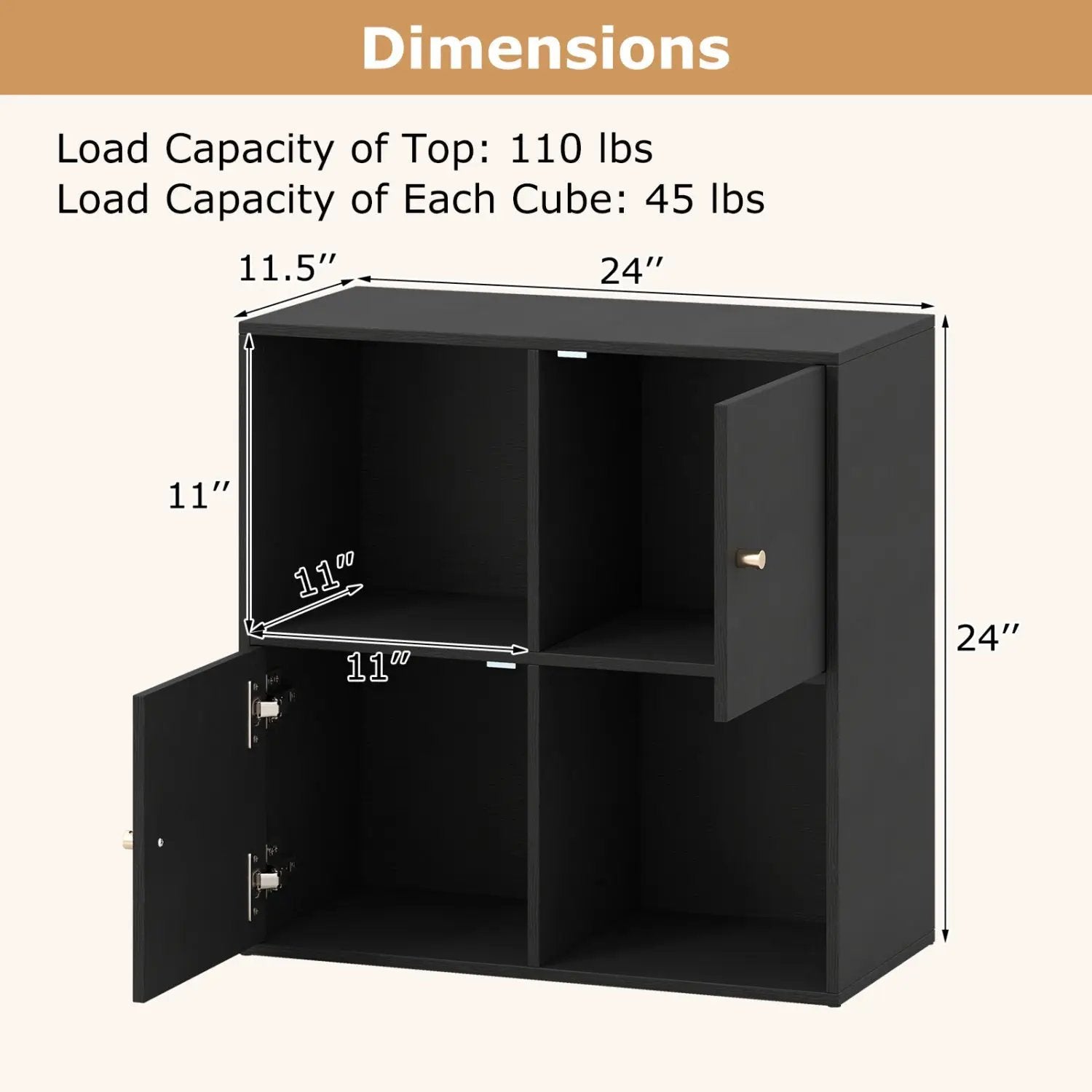 4-Cube Bookcase with 2 Cabinets and Anti-Tip Kit by DirectDeals