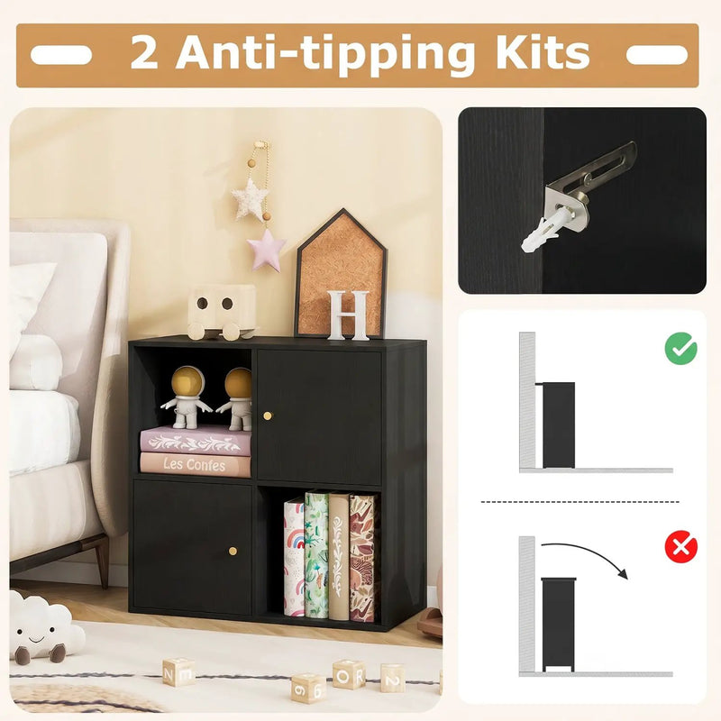 4-Cube Bookcase with 2 Cabinets and Anti-Tip Kit by DirectDeals