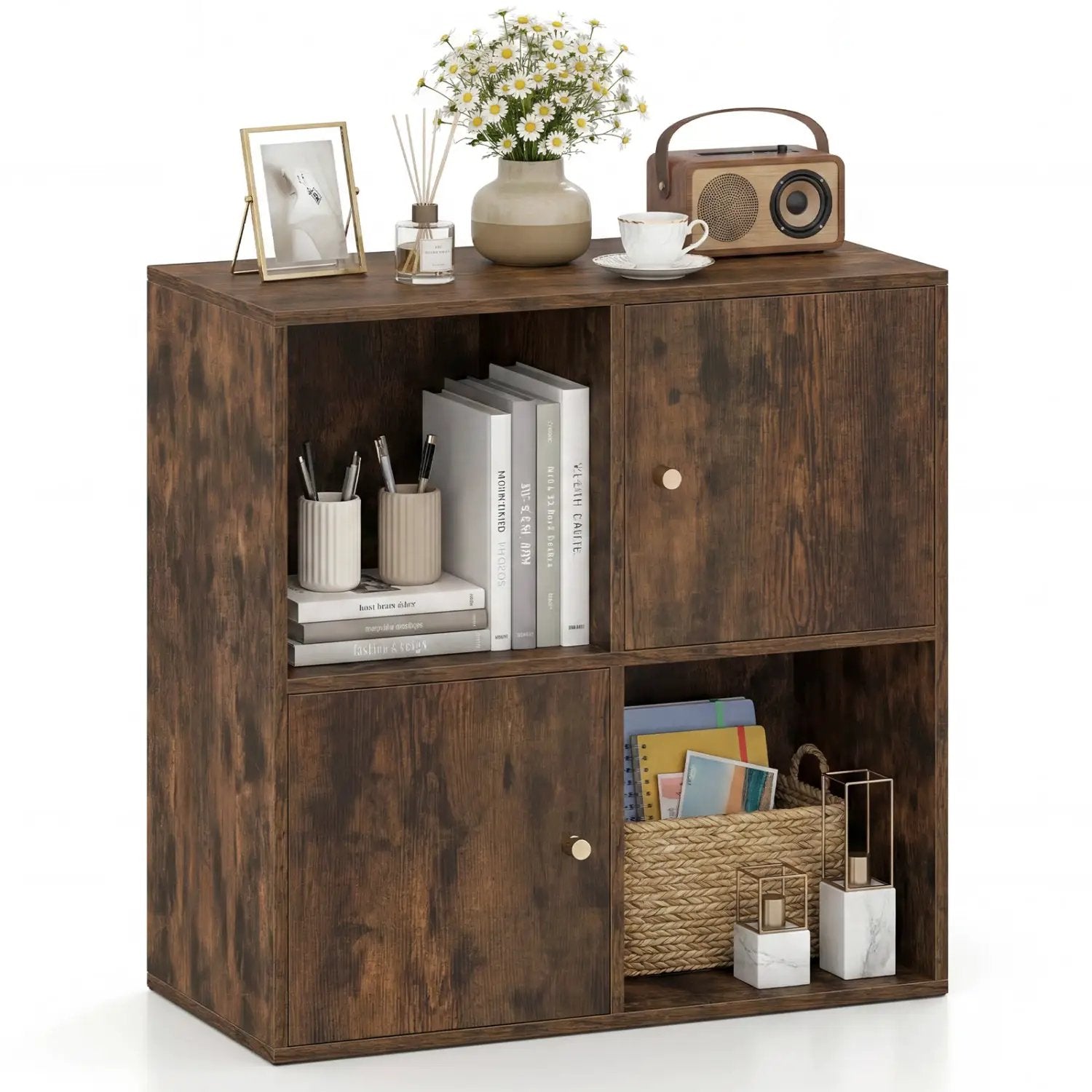 4-Cube Bookcase with 2 Cabinets and Anti-Tip Kit by DirectDeals