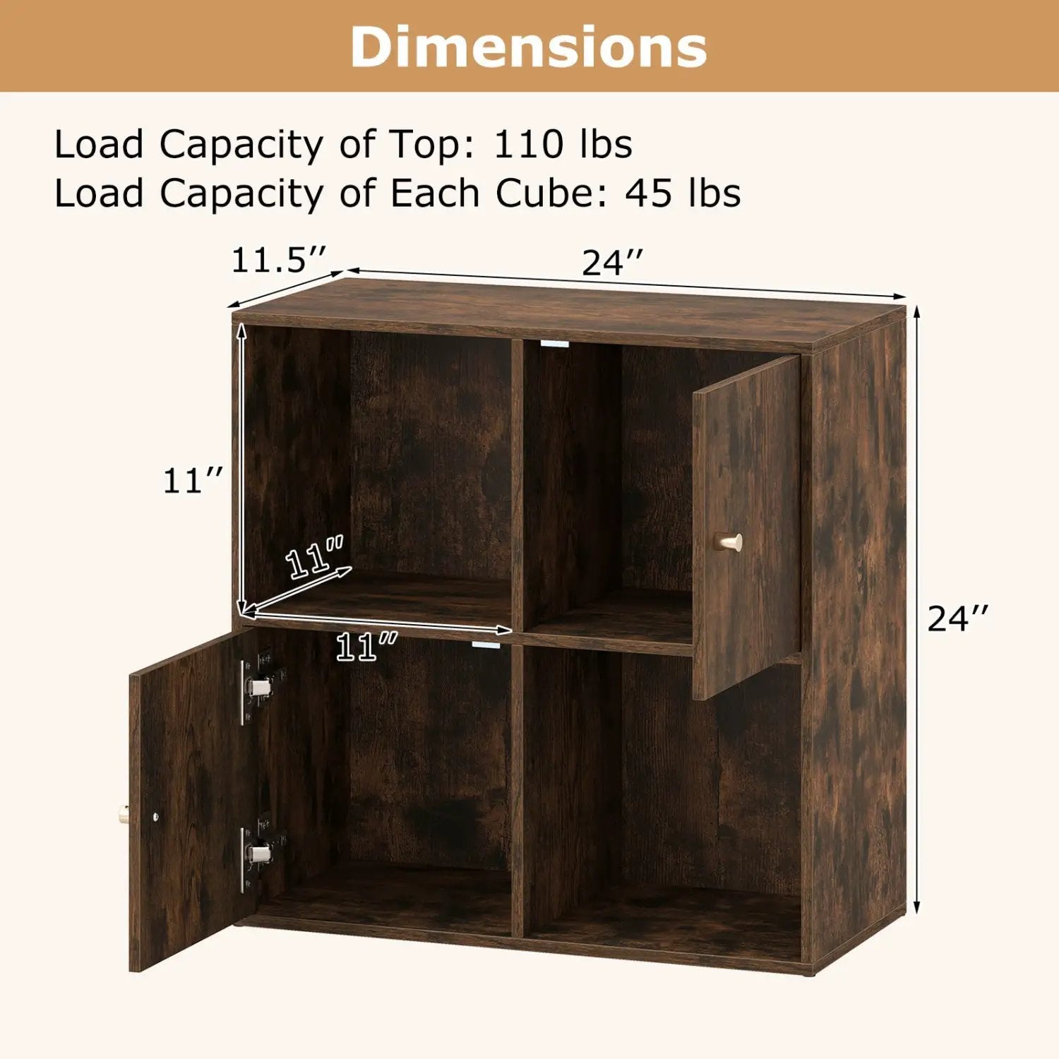 4-Cube Bookcase with 2 Cabinets and Anti-Tip Kit by DirectDeals