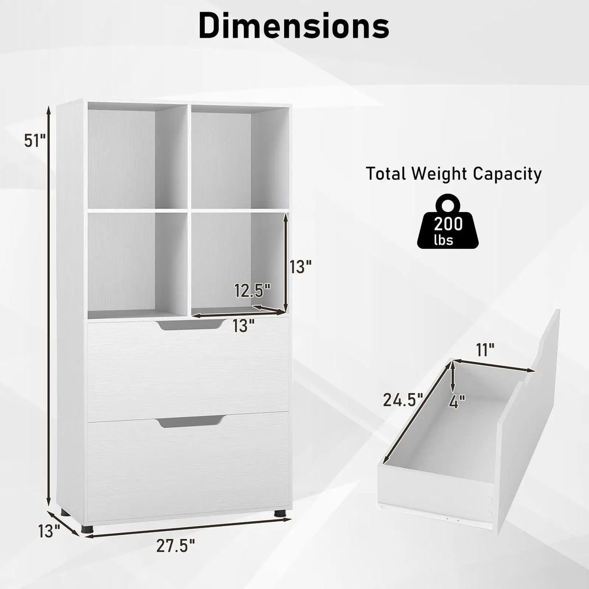 4-Cube Bookcase with 2 Drawers 51 inch 5-Tier Tall Freestanding Bookshelf by DirectDeals