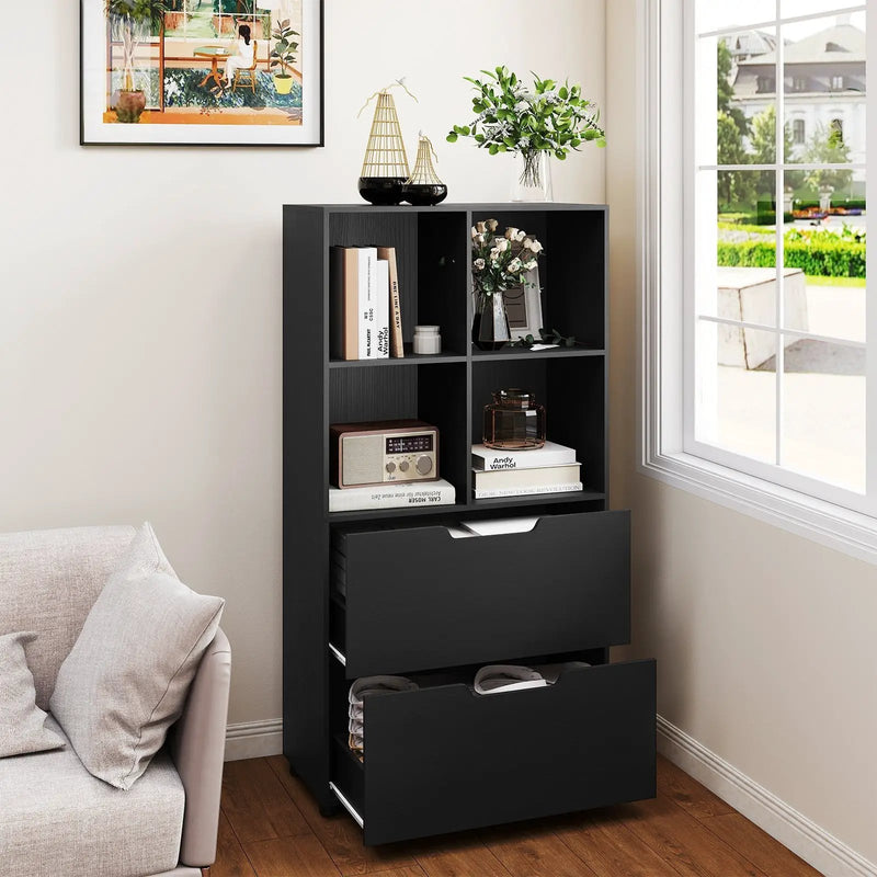 4-Cube Bookcase with 2 Drawers 51 inch 5-Tier Tall Freestanding Bookshelf by DirectDeals