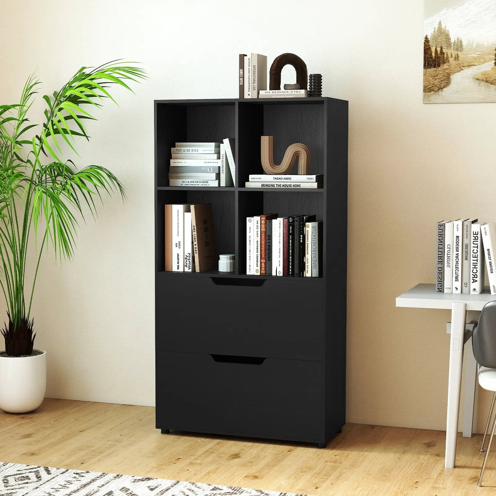 4-Cube Bookcase with 2 Drawers 51 inch 5-Tier Tall Freestanding Bookshelf by DirectDeals