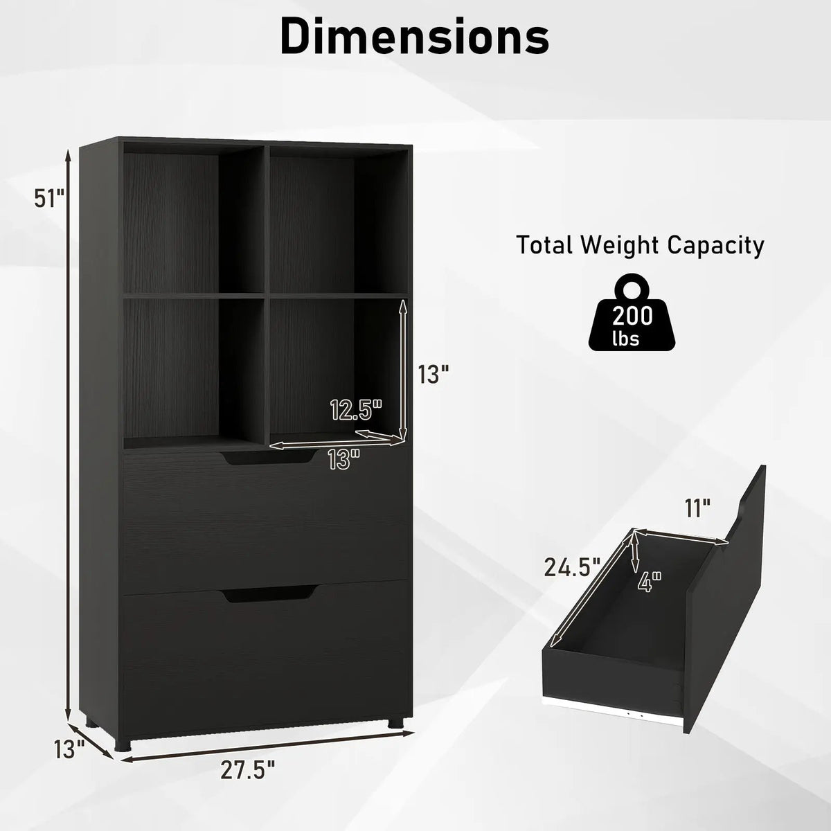 4-Cube Bookcase with 2 Drawers 51 inch 5-Tier Tall Freestanding Bookshelf by DirectDeals