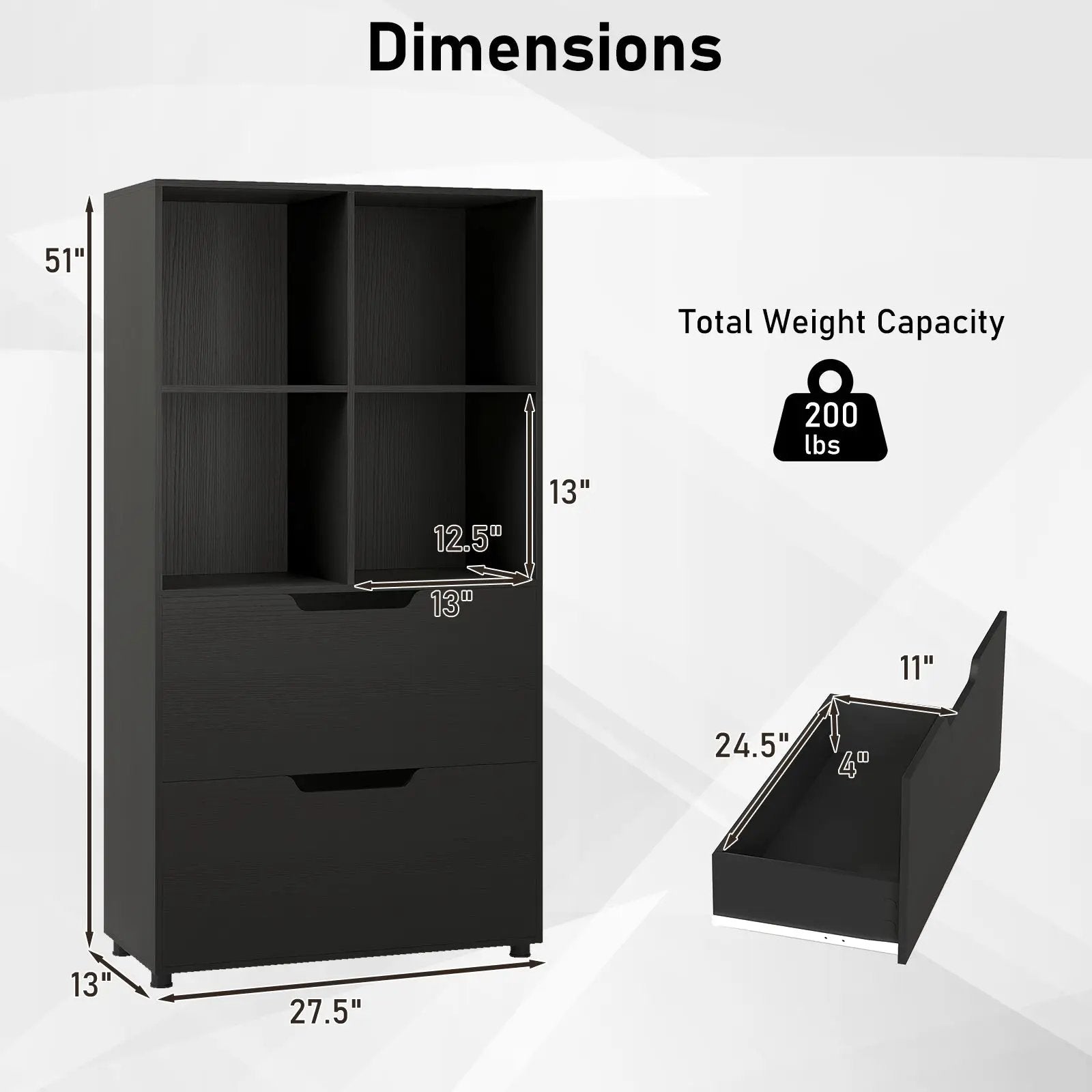 4-Cube Bookcase with 2 Drawers 51 inch 5-Tier Tall Freestanding Bookshelf by DirectDeals