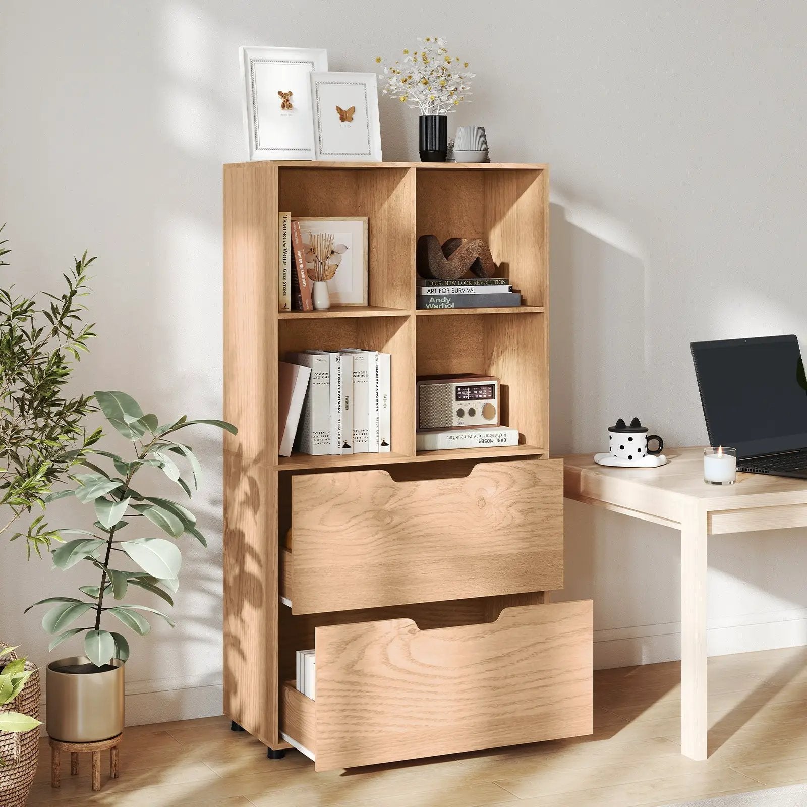 4-Cube Bookcase with 2 Drawers 51 inch 5-Tier Tall Freestanding Bookshelf by DirectDeals