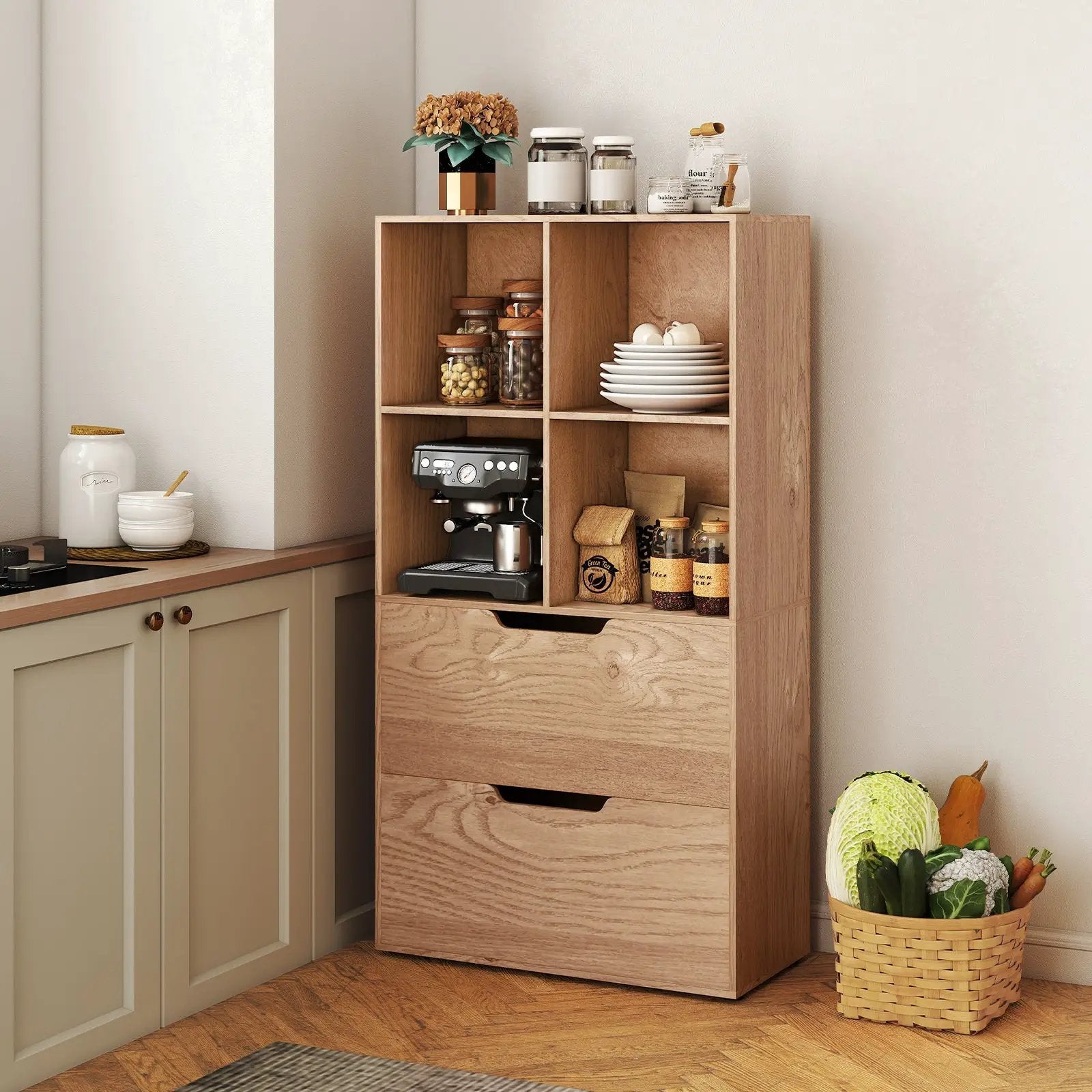 4-Cube Bookcase with 2 Drawers 51 inch 5-Tier Tall Freestanding Bookshelf by DirectDeals