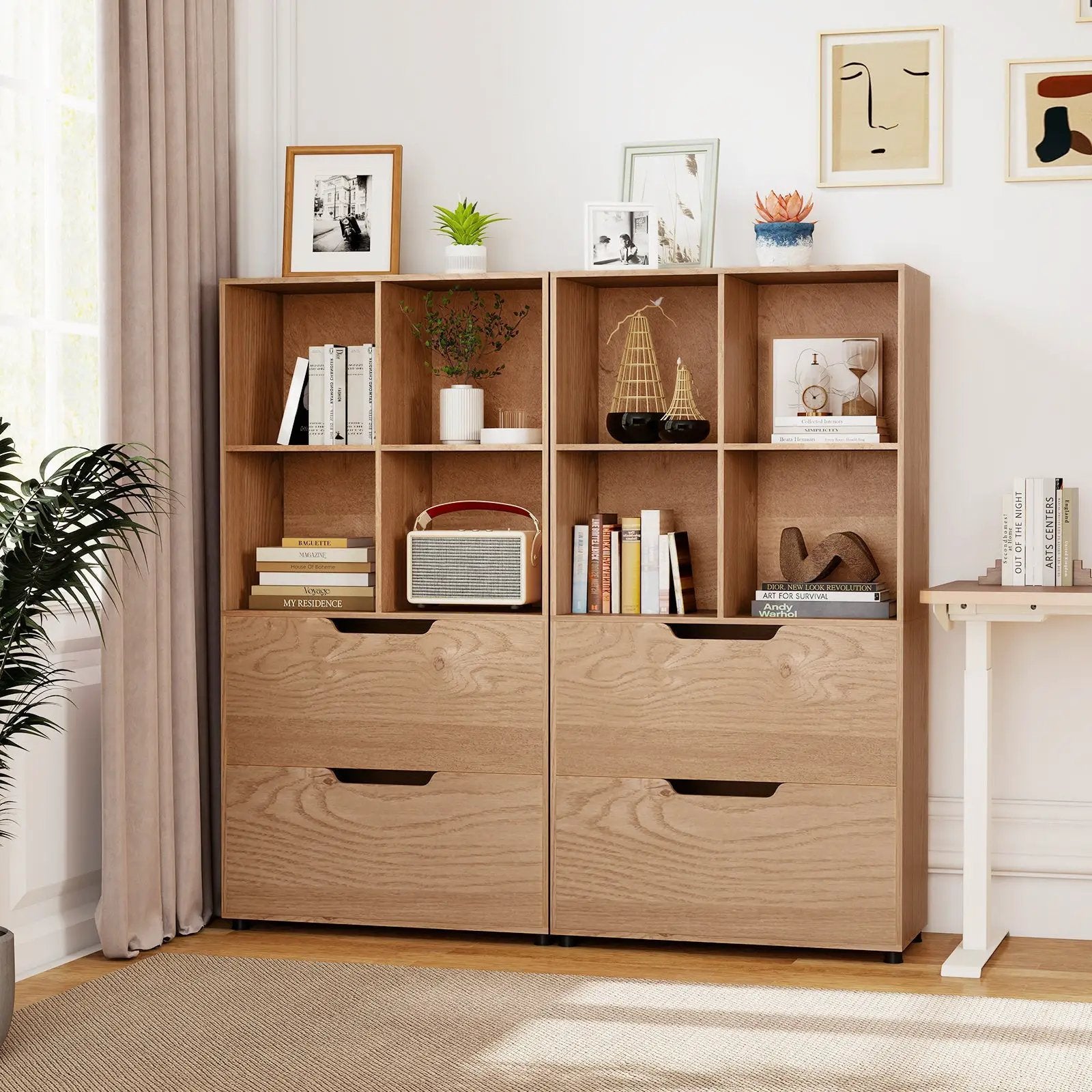 4-Cube Bookcase with 2 Drawers 51 inch 5-Tier Tall Freestanding Bookshelf by DirectDeals