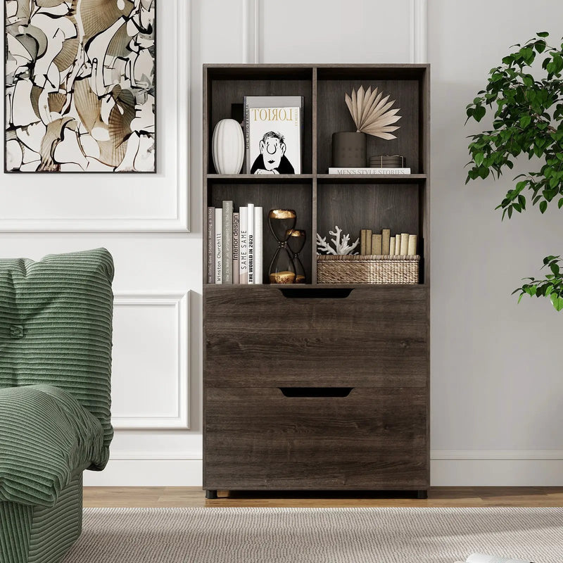 4-Cube Bookcase with 2 Drawers 51 inch 5-Tier Tall Freestanding Bookshelf by DirectDeals