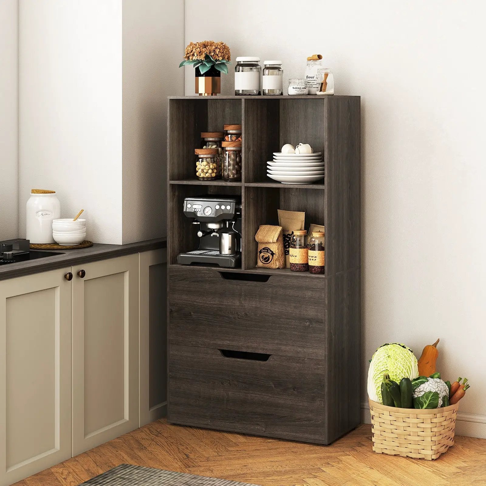 4-Cube Bookcase with 2 Drawers 51 inch 5-Tier Tall Freestanding Bookshelf by DirectDeals
