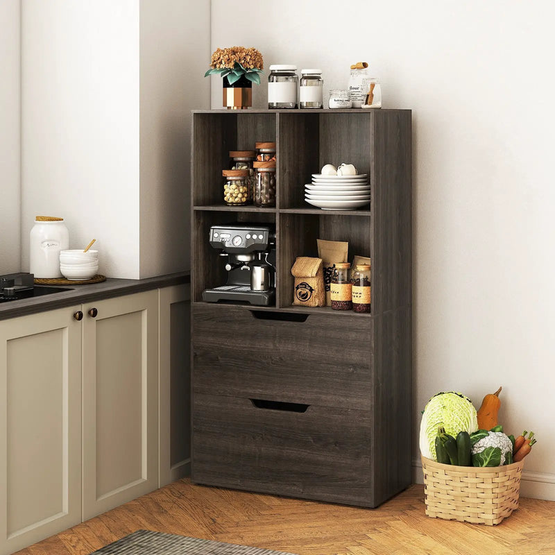 4-Cube Bookcase with 2 Drawers 51 inch 5-Tier Tall Freestanding Bookshelf by DirectDeals