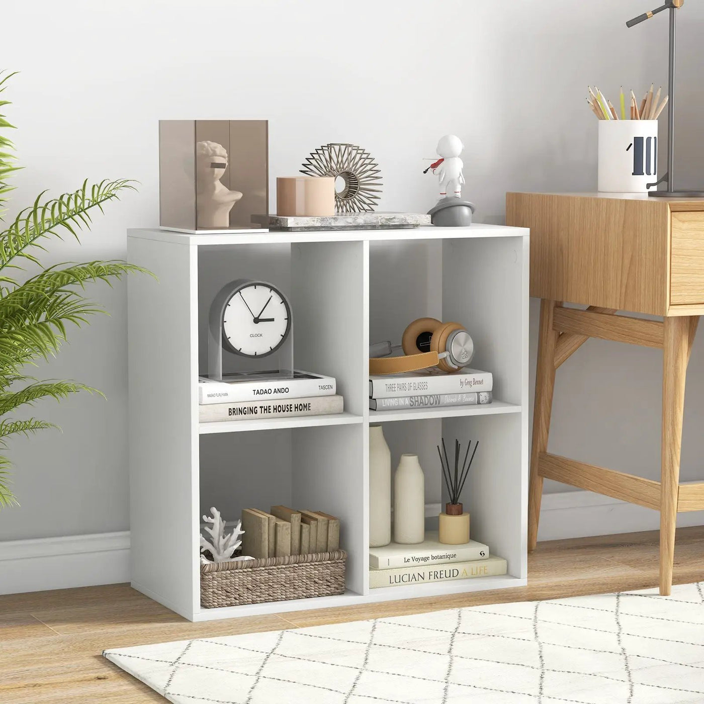 4 Cube Bookshelf with Back Guardrail for Living Room Bedroom by DirectDeals