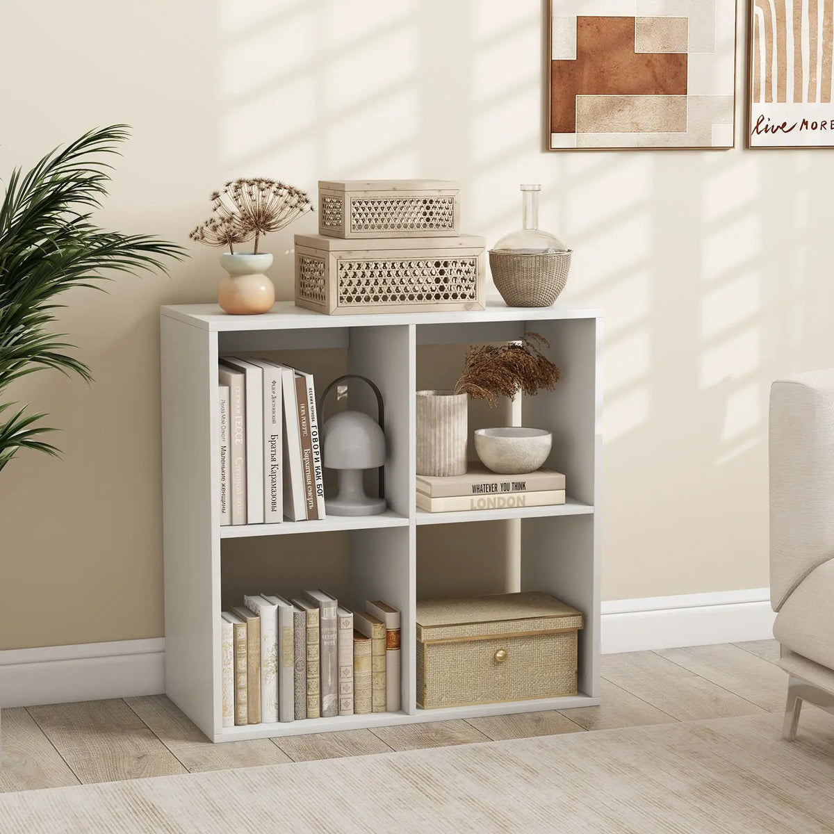 4 Cube Bookshelf with Back Guardrail for Living Room Bedroom by DirectDeals