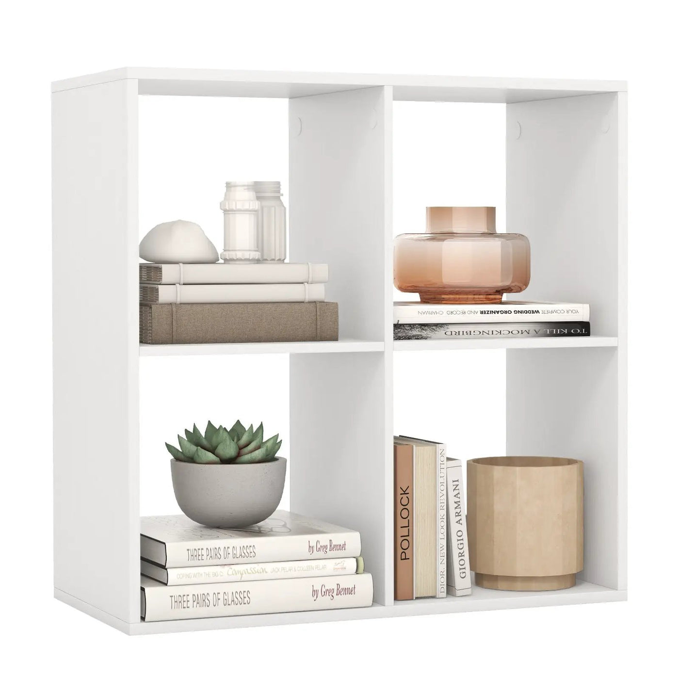 4 Cube Bookshelf with Back Guardrail for Living Room Bedroom by DirectDeals