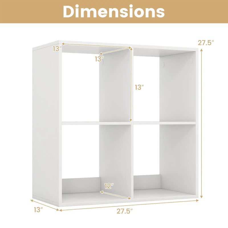 4 Cube Bookshelf with Back Guardrail for Living Room Bedroom by DirectDeals